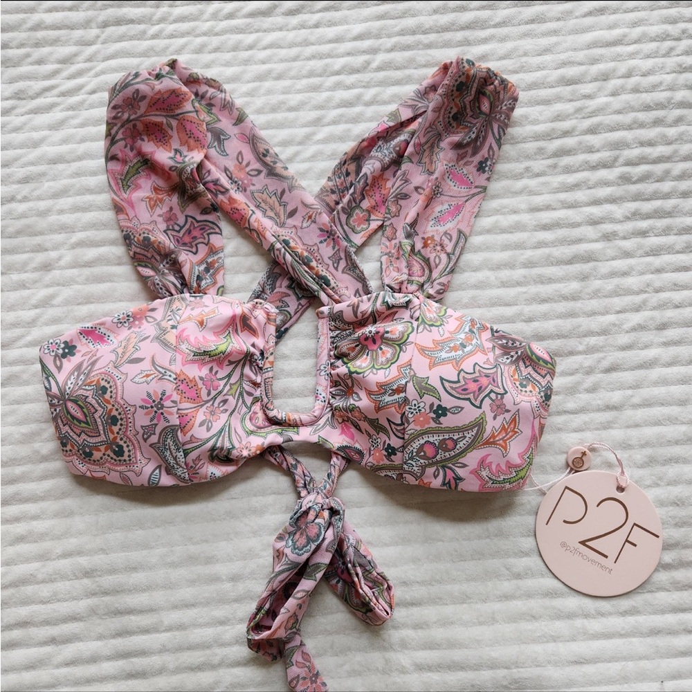 NWT Power 2 The Flower Sharon Mesh Sleeve Bikini Top size S